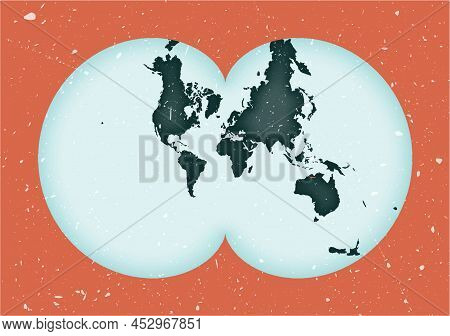 World Map Poster. Eisenlohr Conformal Projection. Vintage World Shape With Grunge Texture. Authentic