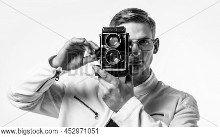 Camera That Puts A World Of Possibilities At Your Fingertips Literally. Young Photographer Isolated 