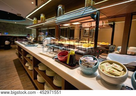SINGAPORE - CIRCA JANUARY, 2020: food served at Dnata Lounge in Singapore Changi Airport.