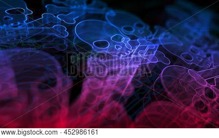 Skull Pirate And Online Cyberattack Symbol Digital Concept 3D Illustration