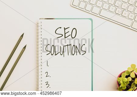 Sign Displaying Seo Solutions. Word For Search Engine Result Page Increase Visitors By Rankings Flas