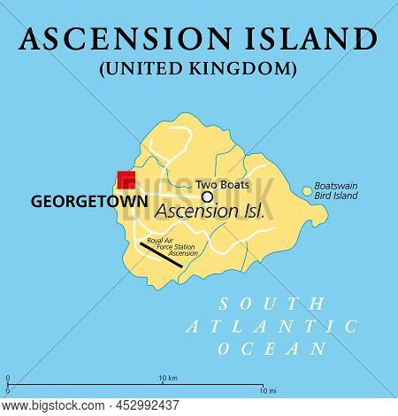 Ascension Island, Political Map. Tropical Island And British Overseas Territory In The South Atlanti