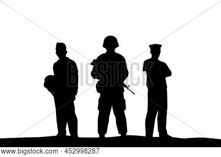 Soldier With Army Navy And Air Force Silhouette Background, People Design Vector Illustration.