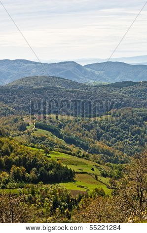 Landscape of mount Bobija, peaks, hills, meadows and green forests