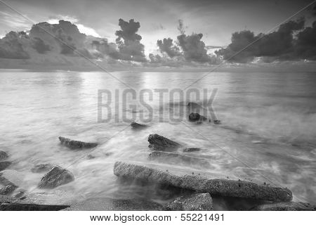 Long exposure photo of beach in the evening