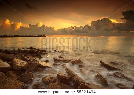 Long exposure photo of beach in the evening