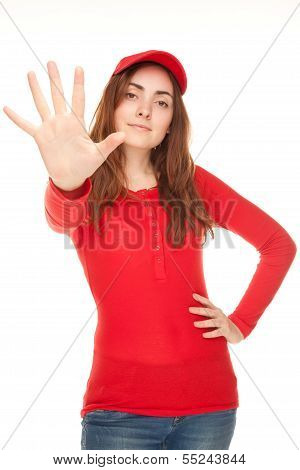 Close-up Of A Young Woman Showing Her Five Fingers