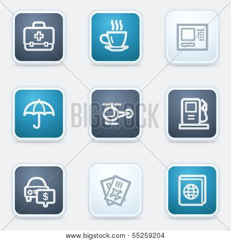 Travel web icon set 4, square buttons