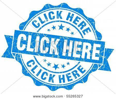 Click Here Blue Vintage Seal Isolated On White