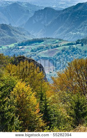 Viewpoint on a landscape of mount Bobija, peaks, hills, meadows and green forests