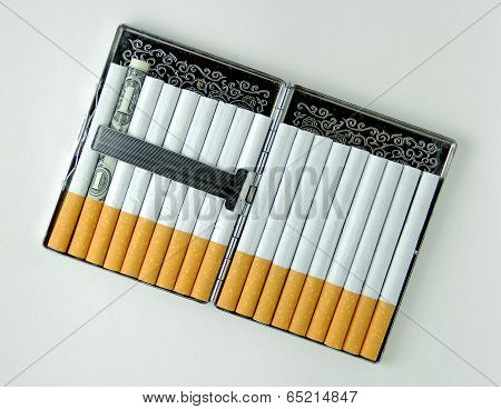 Pack of cigarettes one of them is an actual dollar