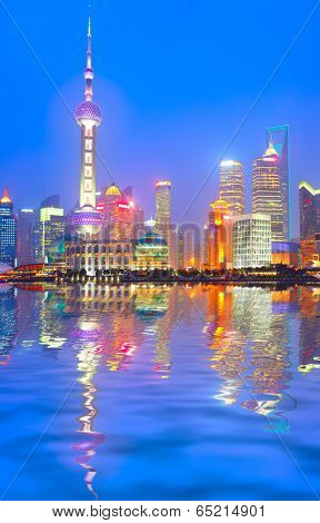Shanghai skyline at night, China