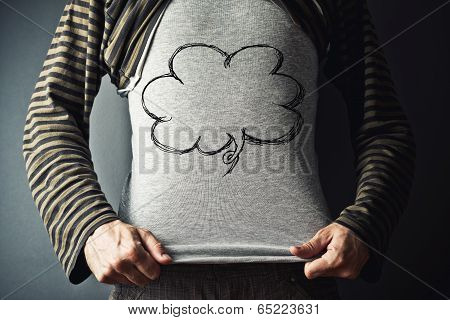 Casual Man With Rhinking Baloon Cloud