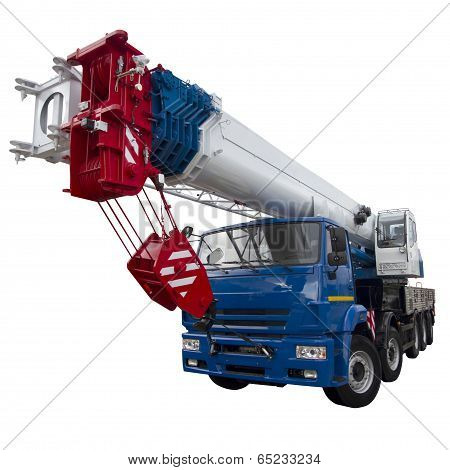 Blue And White Truck Crane