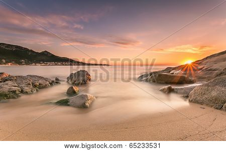 Sunset Over Algajola Beach In Corsica