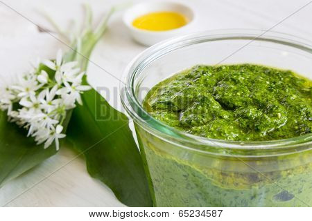 Pesto With Wild Garlic In A Jar