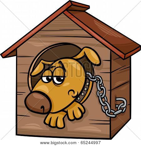 Sad Dog In Kennel Cartoon Illustration