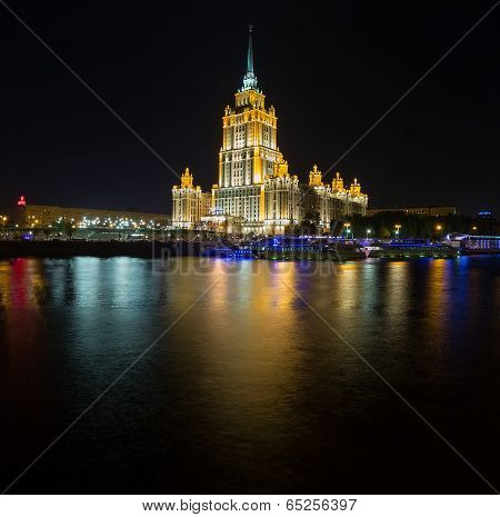 Taras Shevchenko Embankment panorama at night late spring