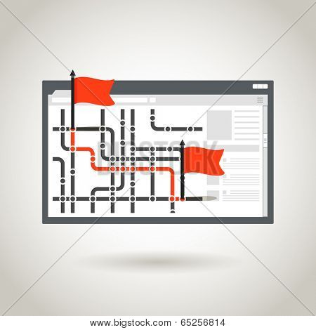 Map and a red flags. Guidence concept