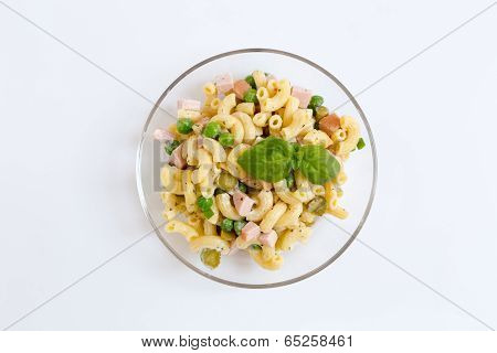 Pasta Salad In A Glass Bowl As Cut