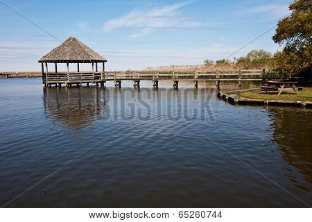The gazebo over the water is a popular attraction at Heritage park in historic Corolla, North Carolina