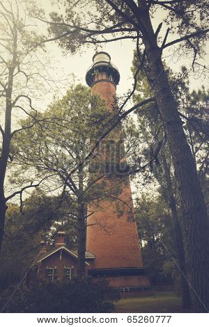 Vintage presentation of the Currituck Beach Lighthouse in Corolla, North Carolina