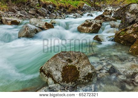 Cascade of Kuhfluchtwasserfall. Long exposure for motion blur. Farchant, Garmisch-Partenkirchen, Bavaria, Germany