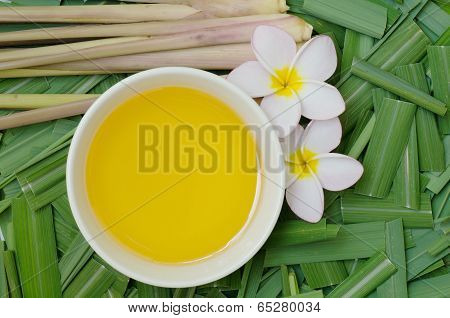 Citronella Grass And Oil On Citronella Grass Leave Background