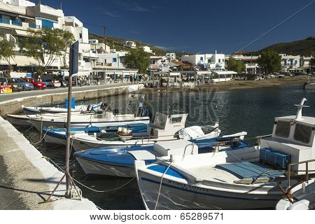 KYTHNOS, GREECE - APR 30, 2014: Marina of Kythnos, is a Greek island 100 km2 in area and has a coastline of about 100 km. It has more than 70 beaches, many of which are still inaccessible by road. 