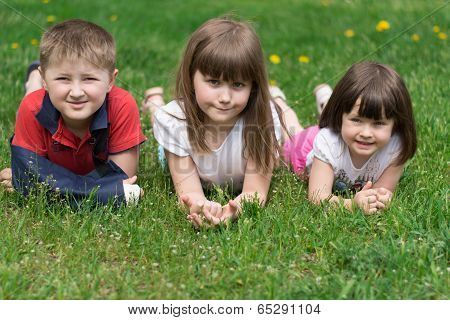 Three Children On The Grass