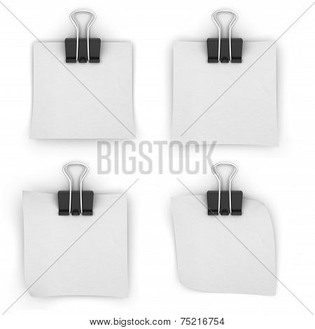 White Paper Binder Clips On A White Background.