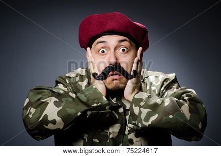 Funny soldier in military concept