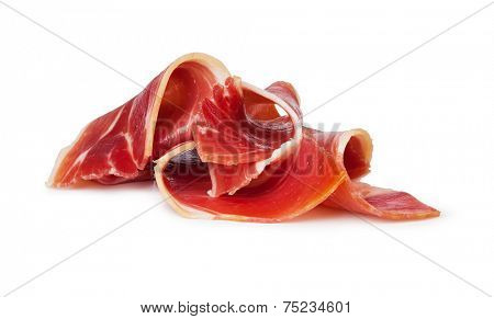 sliced prosciutto on a white background