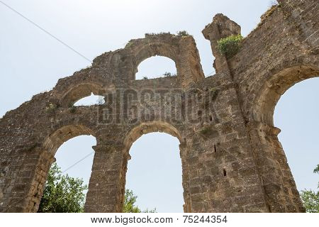 part of ancient aqueduct in Aspendos Turkey