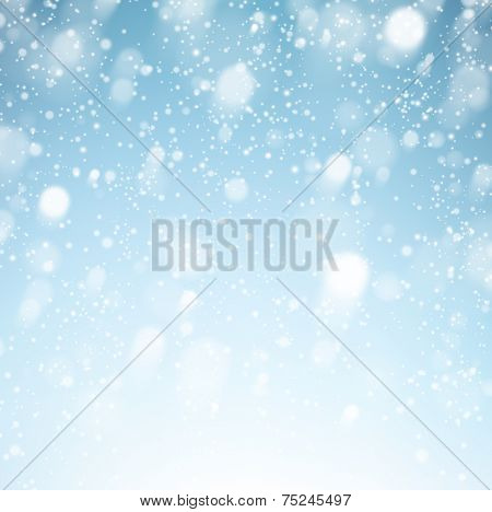 Winter background. Fallen defocused snowflakes. Christmas. Vector.   