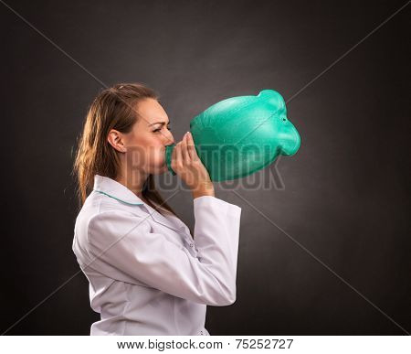 Medical woman worker in white clothes with warmer