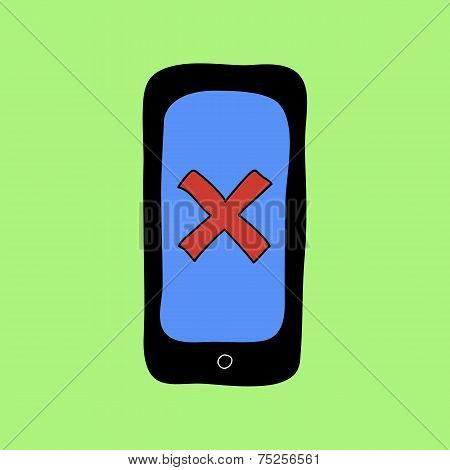Doodle style phone with red cross