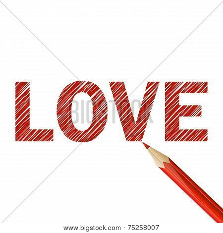 Love Word Drawn With Red Pencil