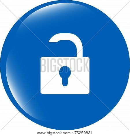 Open Lock Glossy Button Isolated Over White Background