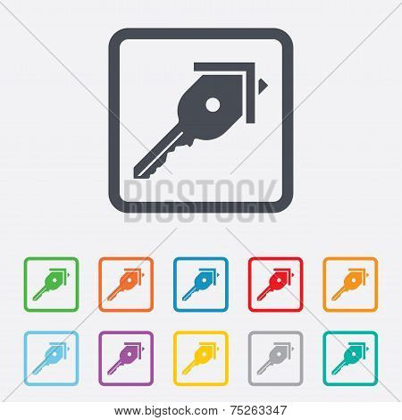 Key from the house sign icon. Unlock tool.