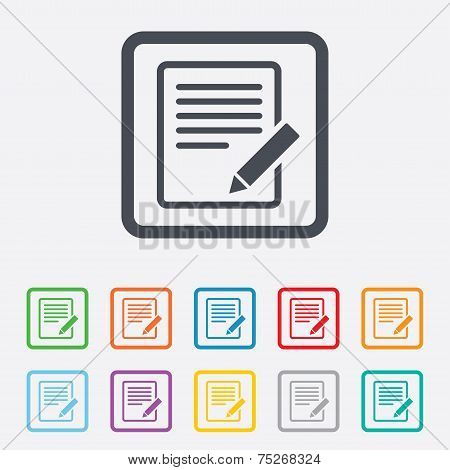 Edit document sign icon. Edit content button.