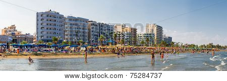 Larnaca, Cyprus - 20 August 2014: People On The Sunny Beach Of Larnaca