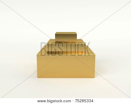 Golden Podium With Three Steps. 3D Isolated