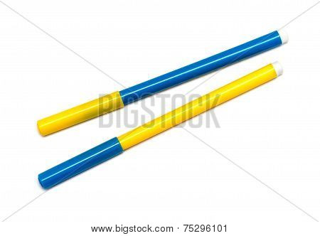 Two colored markers isolated on a white background