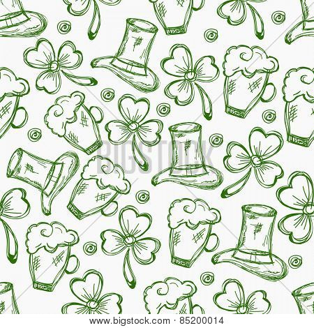 Happy St. Patrick's Day celebration background decorated with green ornaments.
