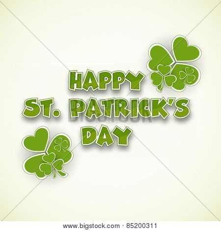 Happy St. Patrick's Day celebration greeting card design with clover leaves.