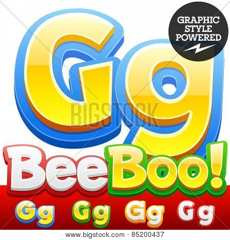 Vector set of 3D colorful children font in cartoon style. Optional different colors. Letter G