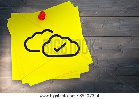 Clouds graphic against sticky note with red pushpin