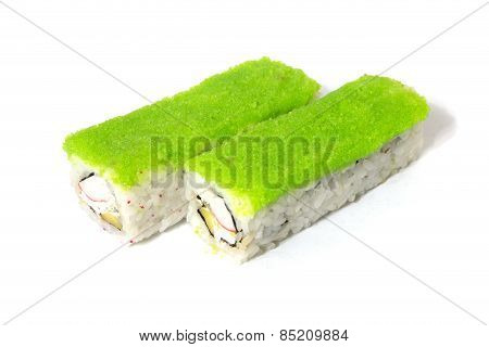 Green Roll With Crab And Avocado Isolated Over White