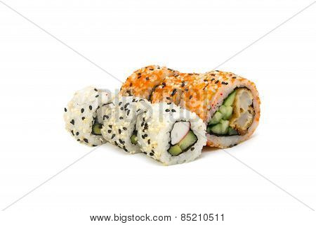 Round Rolls With Cucumber And Crab Horizontally Isolated Overwhite